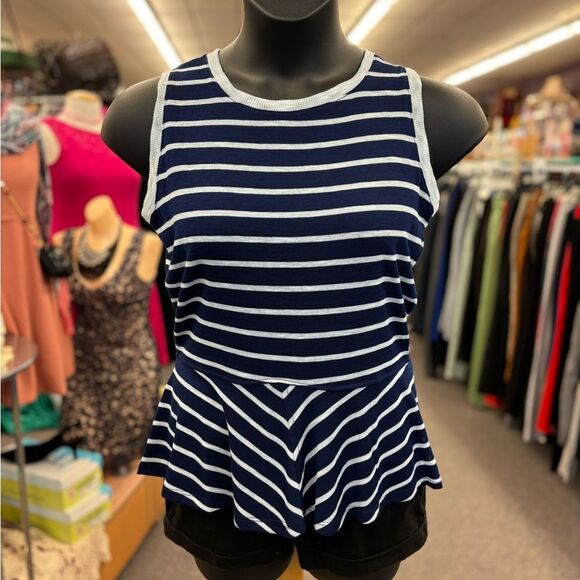 Karen Heart Ladies Small BLue Striped Top NEW - Picture 1 of 7